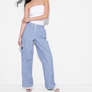 Women’s Boxer Pants Wild Fable Blue Striped Sz Medium M Cotton Poplin